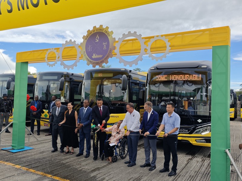 蛟龍出海盤(pán)藍(lán)山 鮮車(chē)馳騁驚雷鬼——百余輛金旅客車(chē)驚艷牙買(mǎi)加街頭